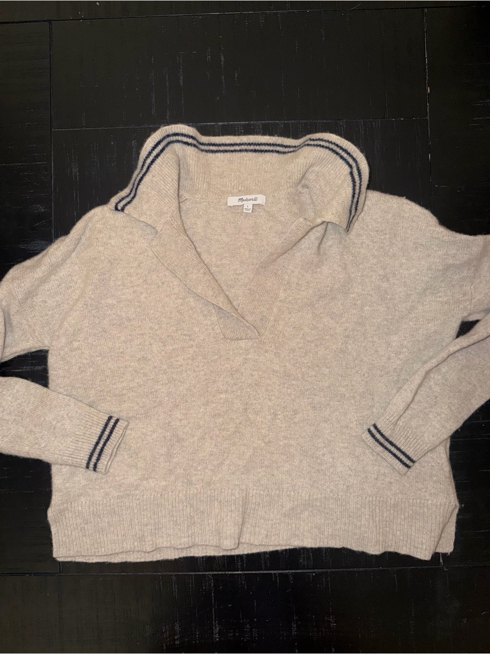 Madewell Women's Tipped Davie polo Sweater in wheat merino wool blend size S